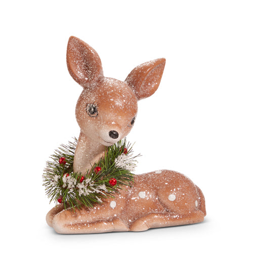 Retro Deer w/ Wreath Laying Down