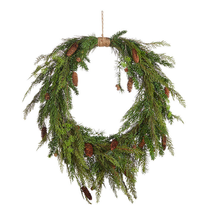 36” Oval Cedar and Pinecone Wreath