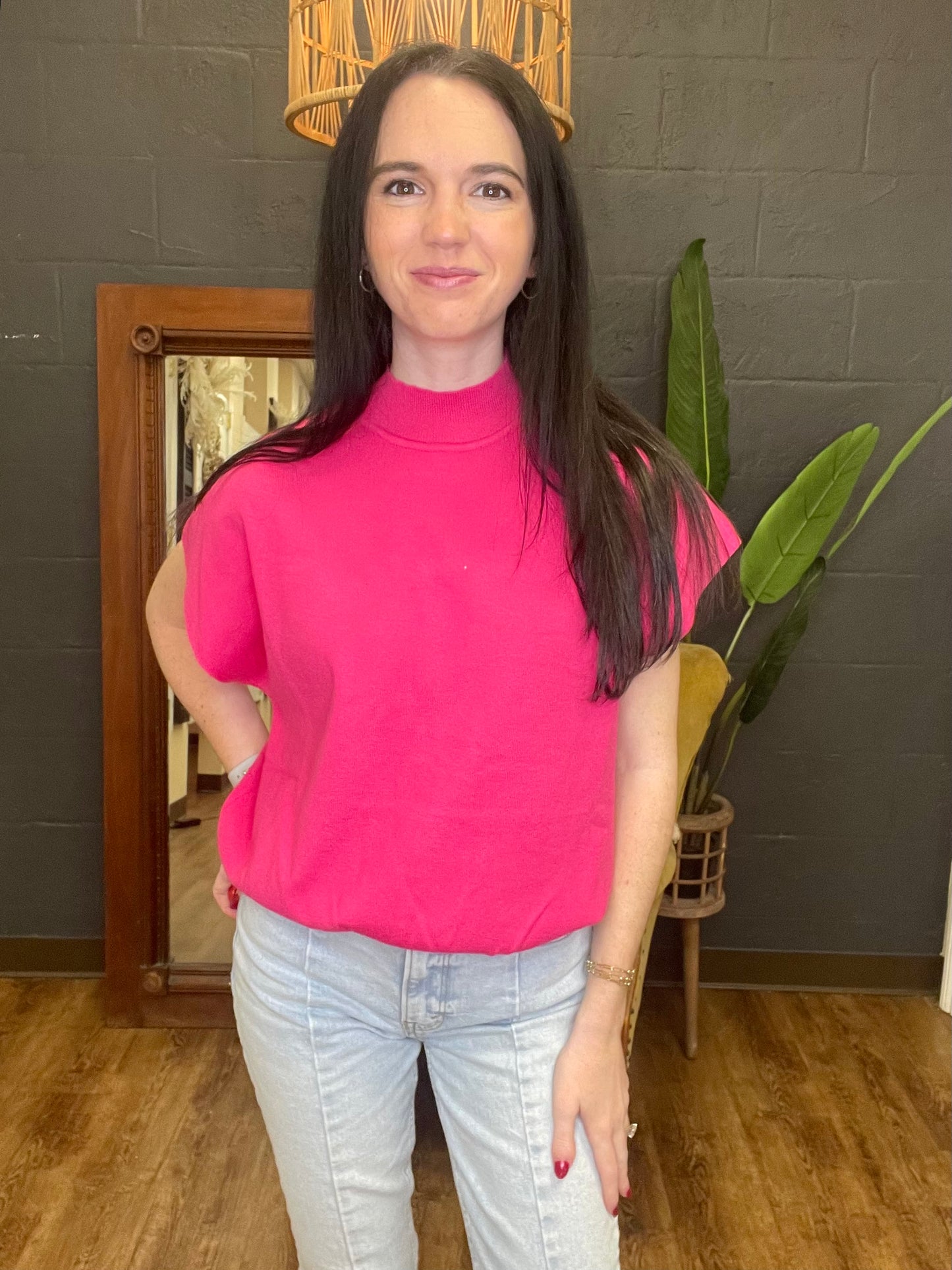 Bailey's Favorite Mock Neck Hot Pink Top (Small to Large)