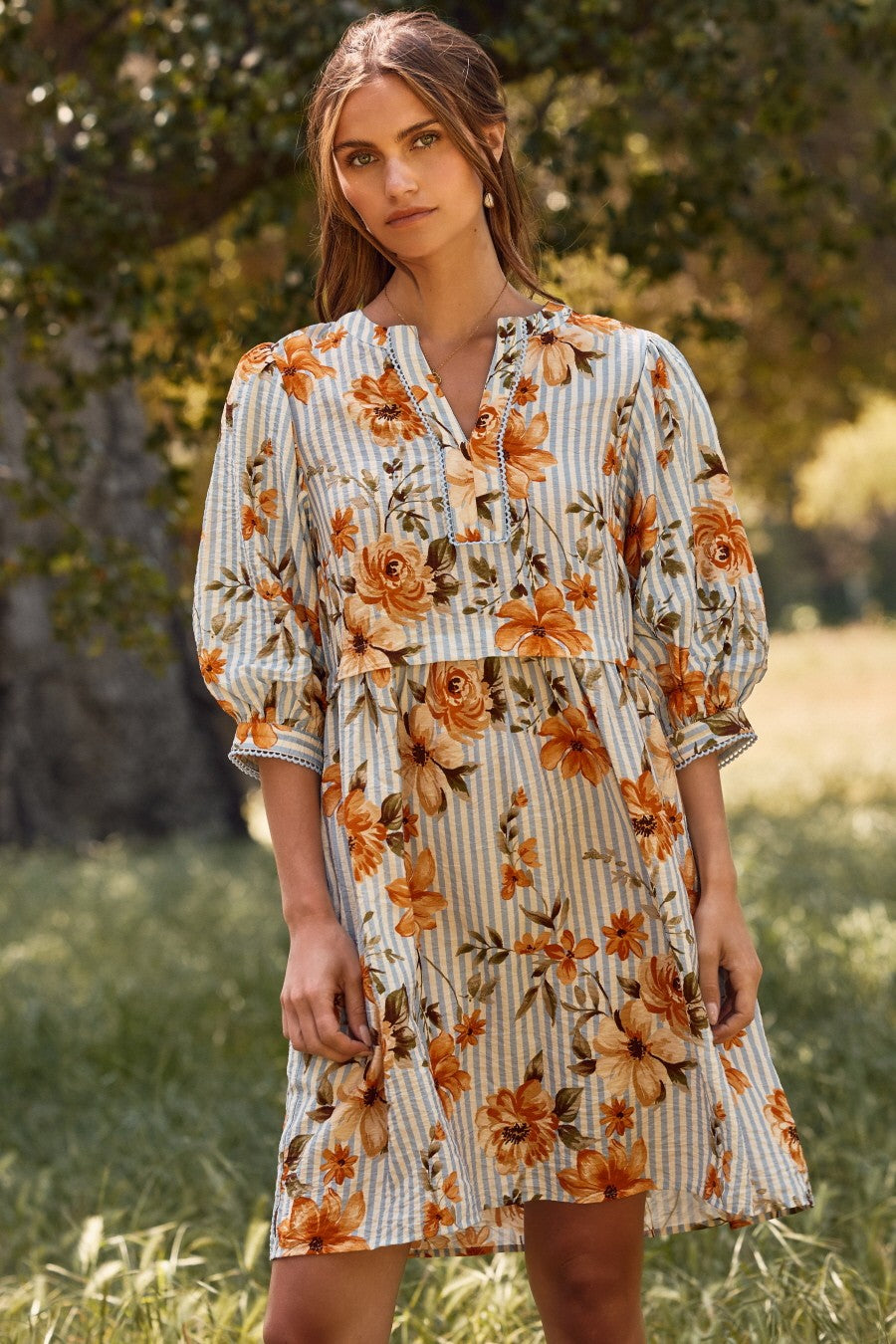 August Slipped Away Florals and Stripe Dress (Small to 3XL)