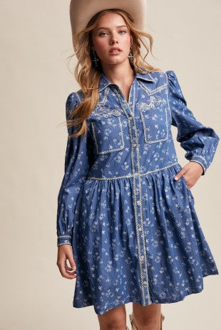 Chasing Tumble Weeds Embroidered Floral Dress (Small to Large)