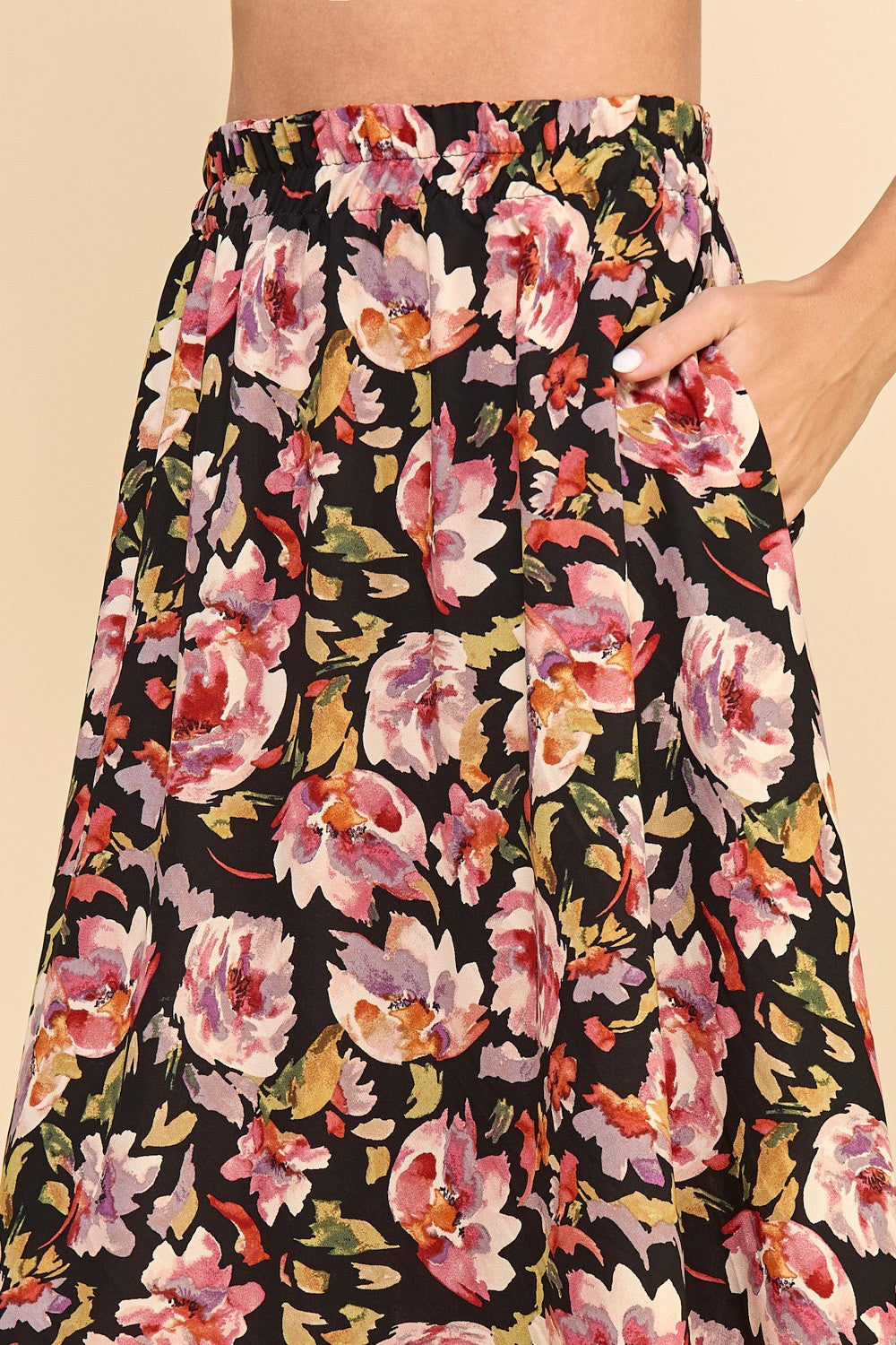 Wendi Watercolor Floral Skirt in Black (Small to Large)