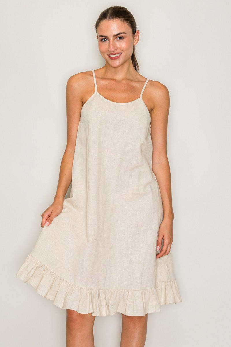 Sunday Mornings Sleeveless Dress with Ruffle Trim (X-Small to X-Large)