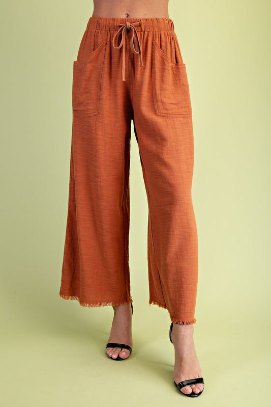 He Paid It All Cotton Red Clay Frayed Pant (Small to Large)