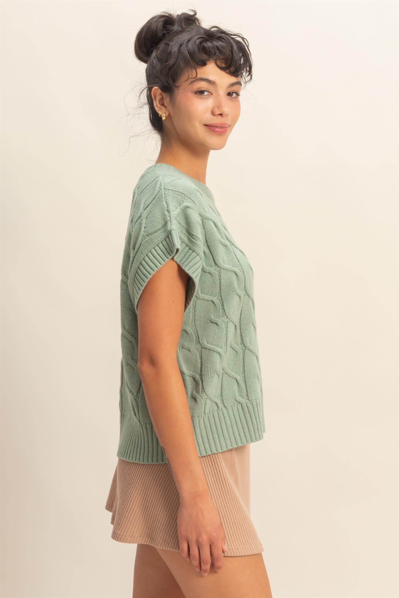 He Paid It All Cable Knit Sweater in Sage (Small to Large)