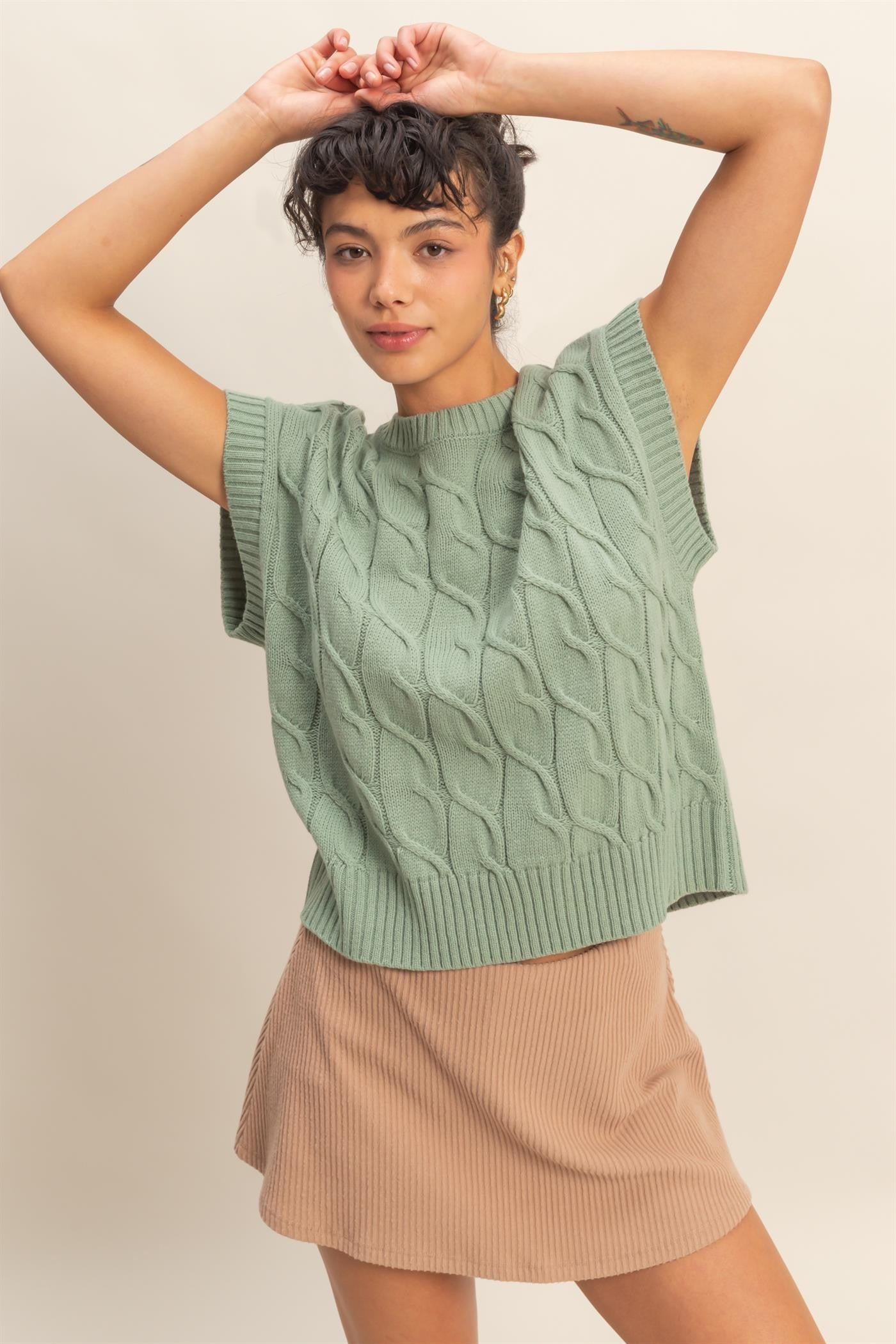 He Paid It All Cable Knit Sweater in Sage (Small to Large)