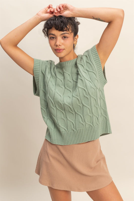 He Paid It All Cable Knit Sweater in Sage (Small to Large)