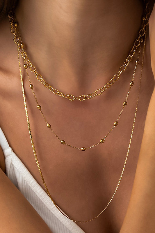 Triple Threat Layered 18k Gold Plated Necklace