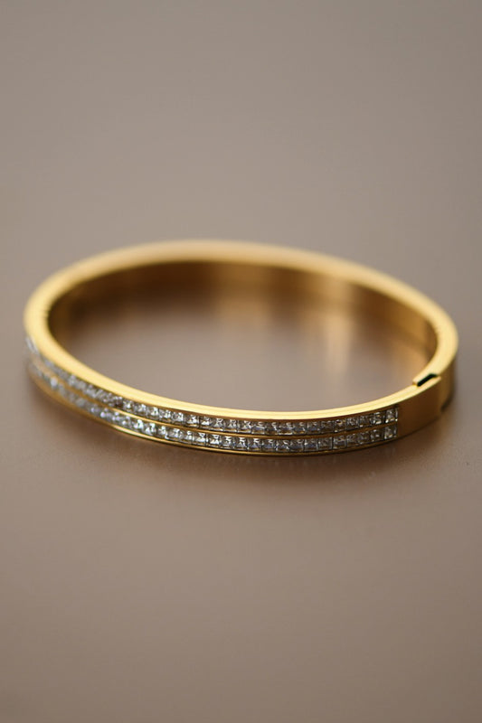 Timeless 18k Gold Plated Crystal Hinged Bracelet