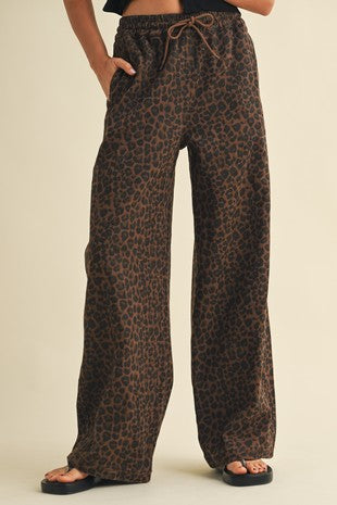 Lacie Leopard Drawstring Wide Leg Pant (Small to Large)