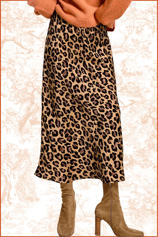 Cheetah Panel Satin Skirt (Small to Large)