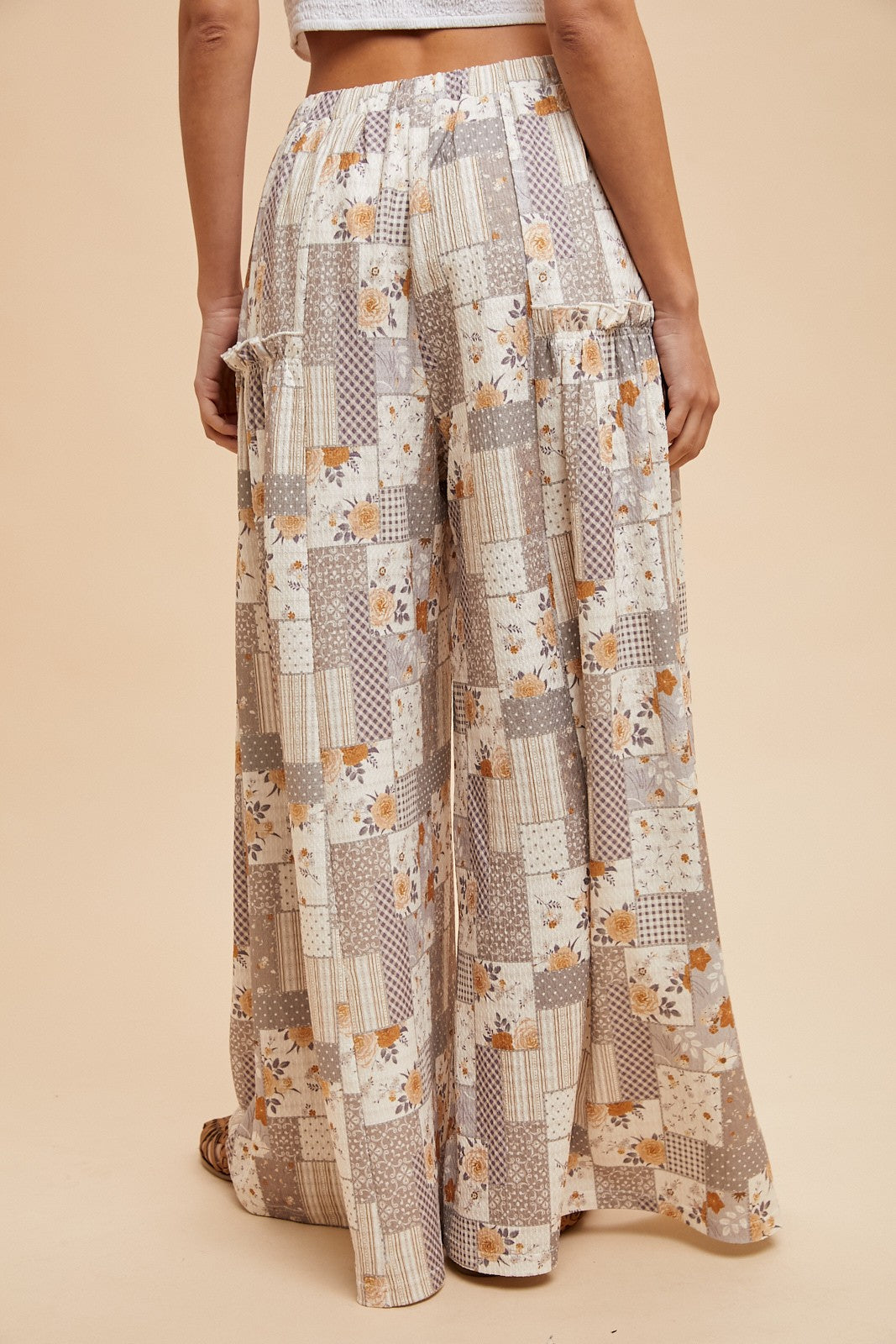 Put Together Patchwork Print Textured Knit Wide Leg Pants (Small to XL)