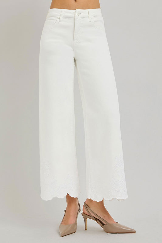 Southern Belle High Rise Crop Wide Embroidered Hem By RISEN
