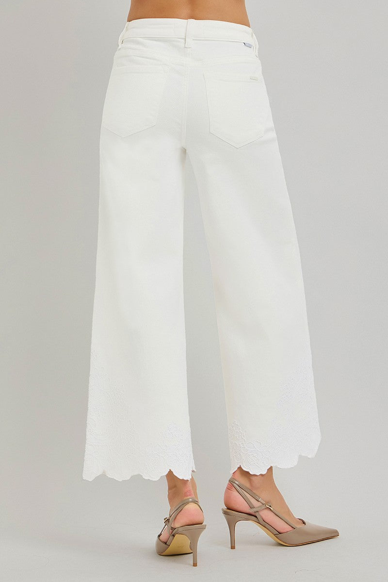 Southern Belle High Rise Crop Wide Embroidered Hem By RISEN