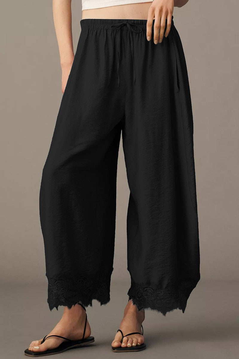 Lace Trimmed Wide Leg Pant in Multiple Colors (Small to Large)