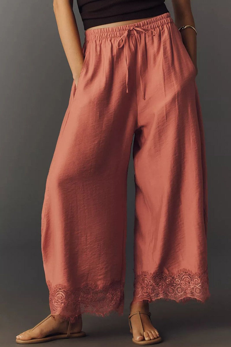 Lace Trimmed Wide Leg Pant in Multiple Colors (Small to Large)