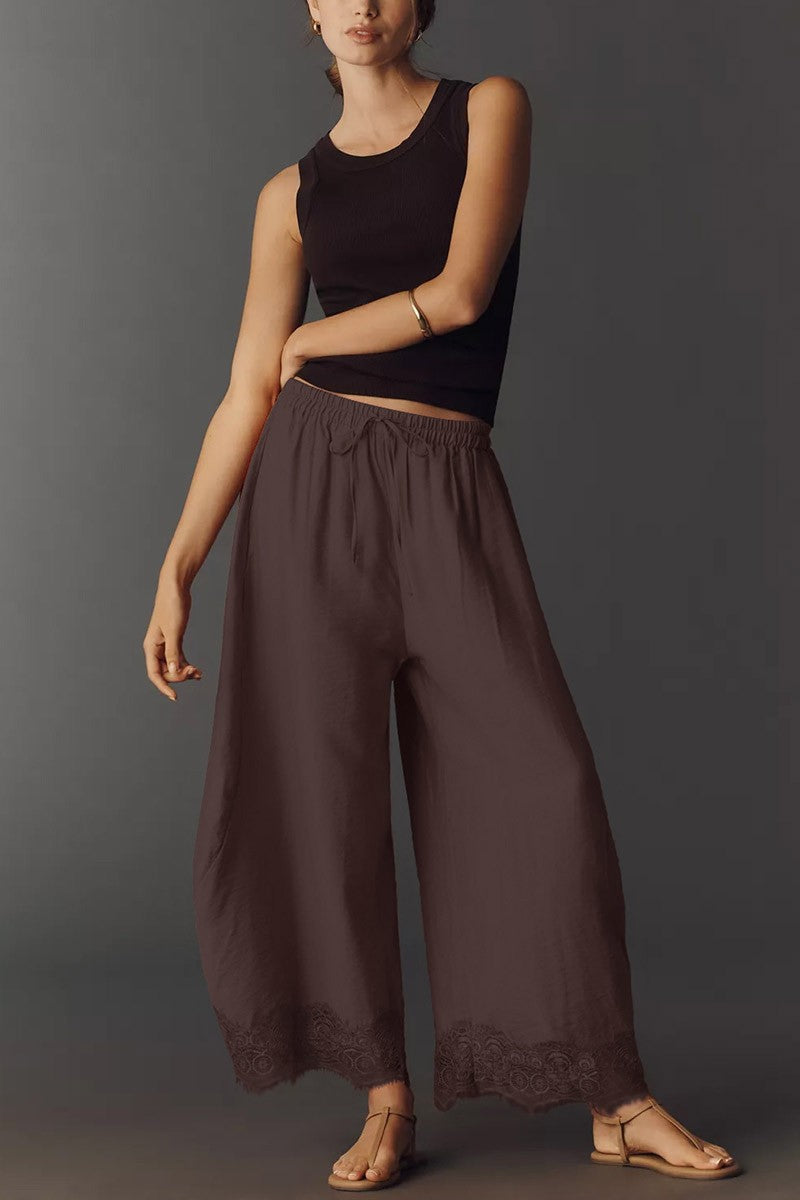 Lace Trimmed Wide Leg Pant in Multiple Colors (Small to Large)