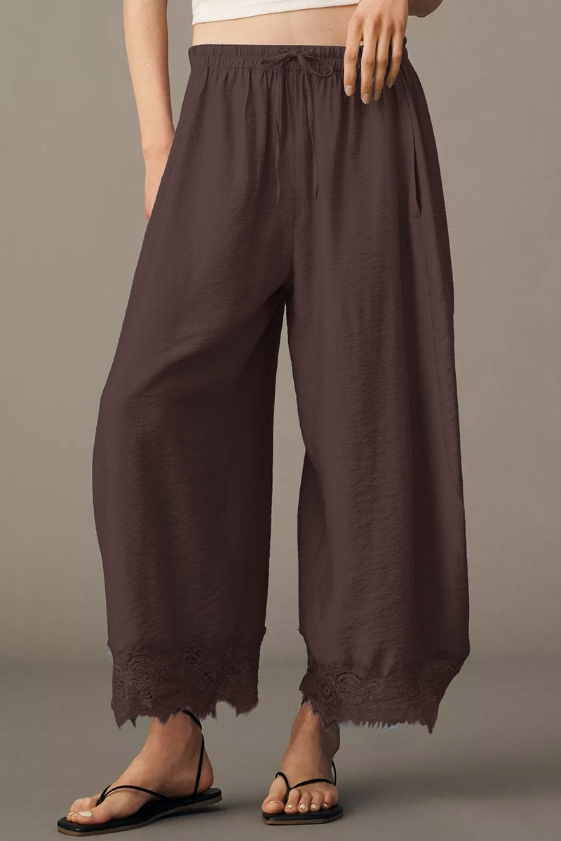 Lace Trimmed Wide Leg Pant in Multiple Colors (Small to Large)