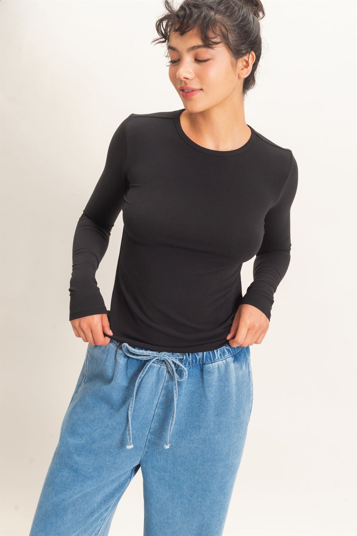 Made for More Layers Black CrewNeck Long Sleeve Top (Small to Large)