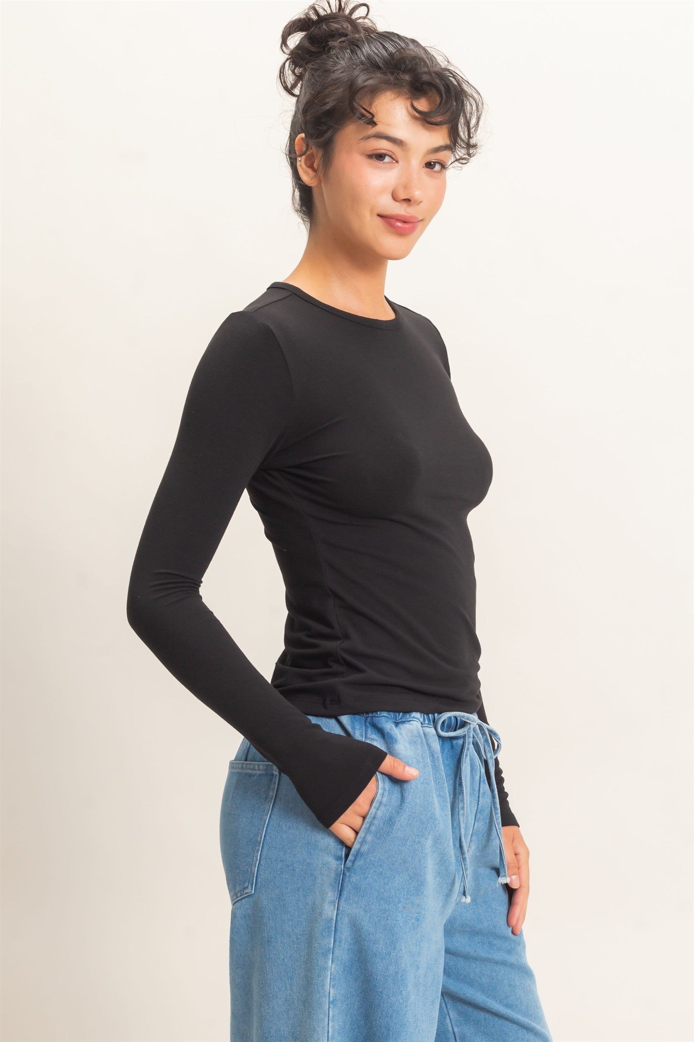 Made for More Layers Black CrewNeck Long Sleeve Top (Small to Large)