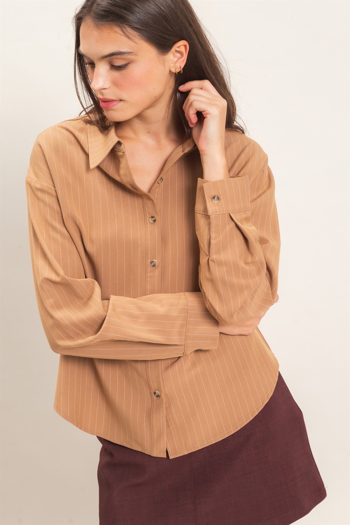 Asbury Avenue Striped Button Down Dress Blouse (Small to Large)