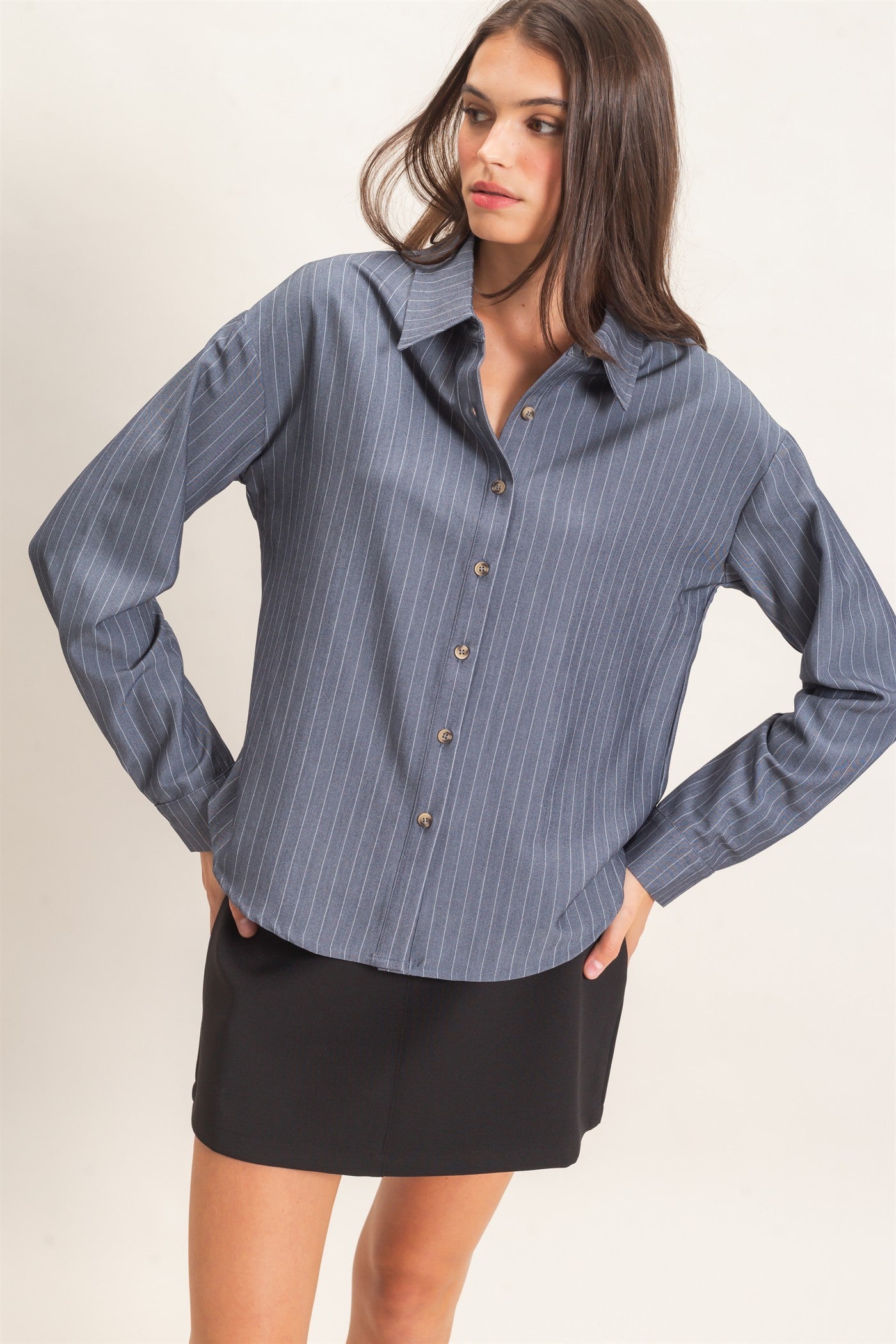 Asbury Avenue Striped Button Down Dress Blouse (Small to Large)