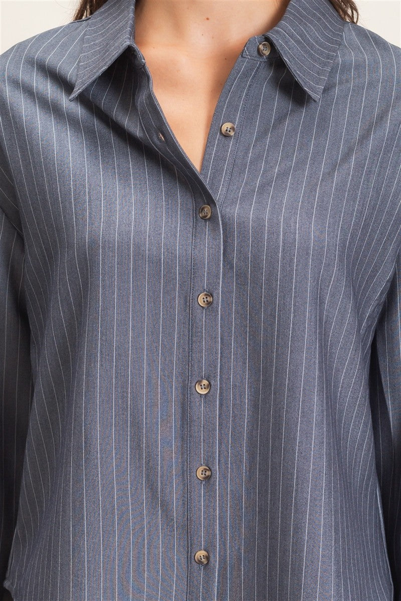 Asbury Avenue Striped Button Down Dress Blouse (Small to Large)