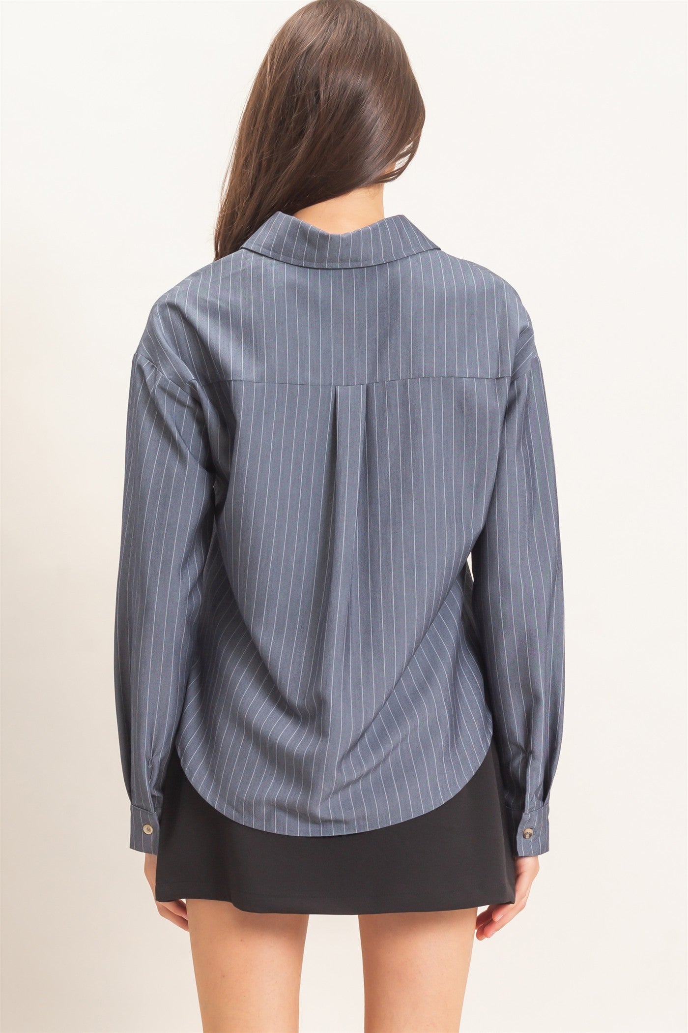 Asbury Avenue Striped Button Down Dress Blouse (Small to Large)