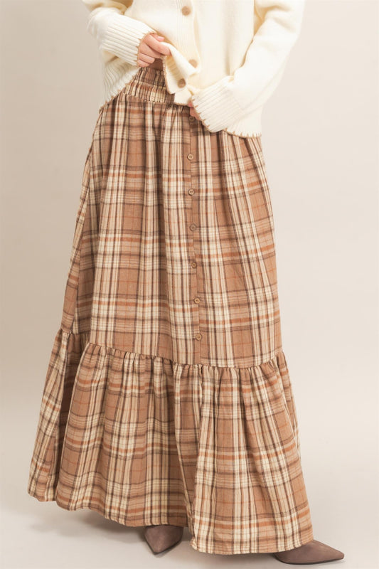 Stars Hallow Plaid Button Skirt in <ulitple (Small to Large)
