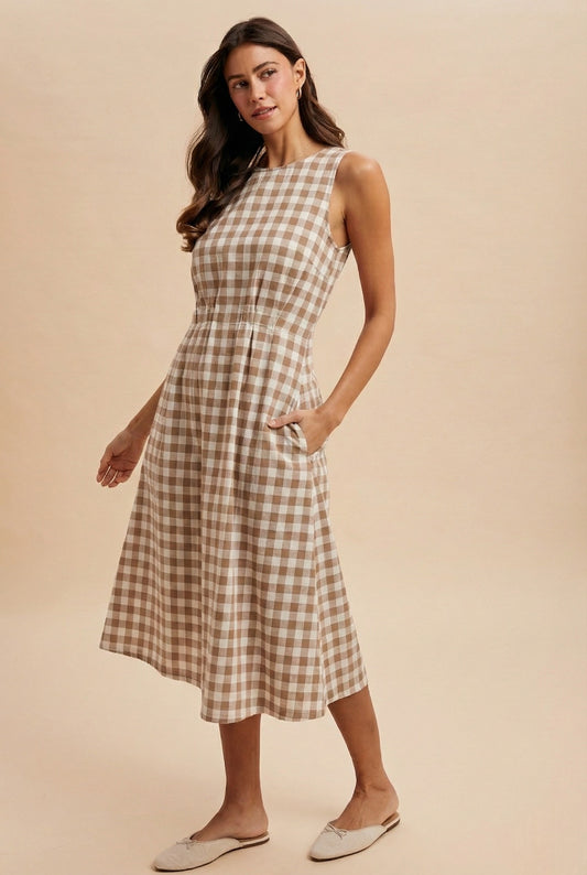 Grace Alone Gingham Sleeveless  Midi Dress (Small to XL)