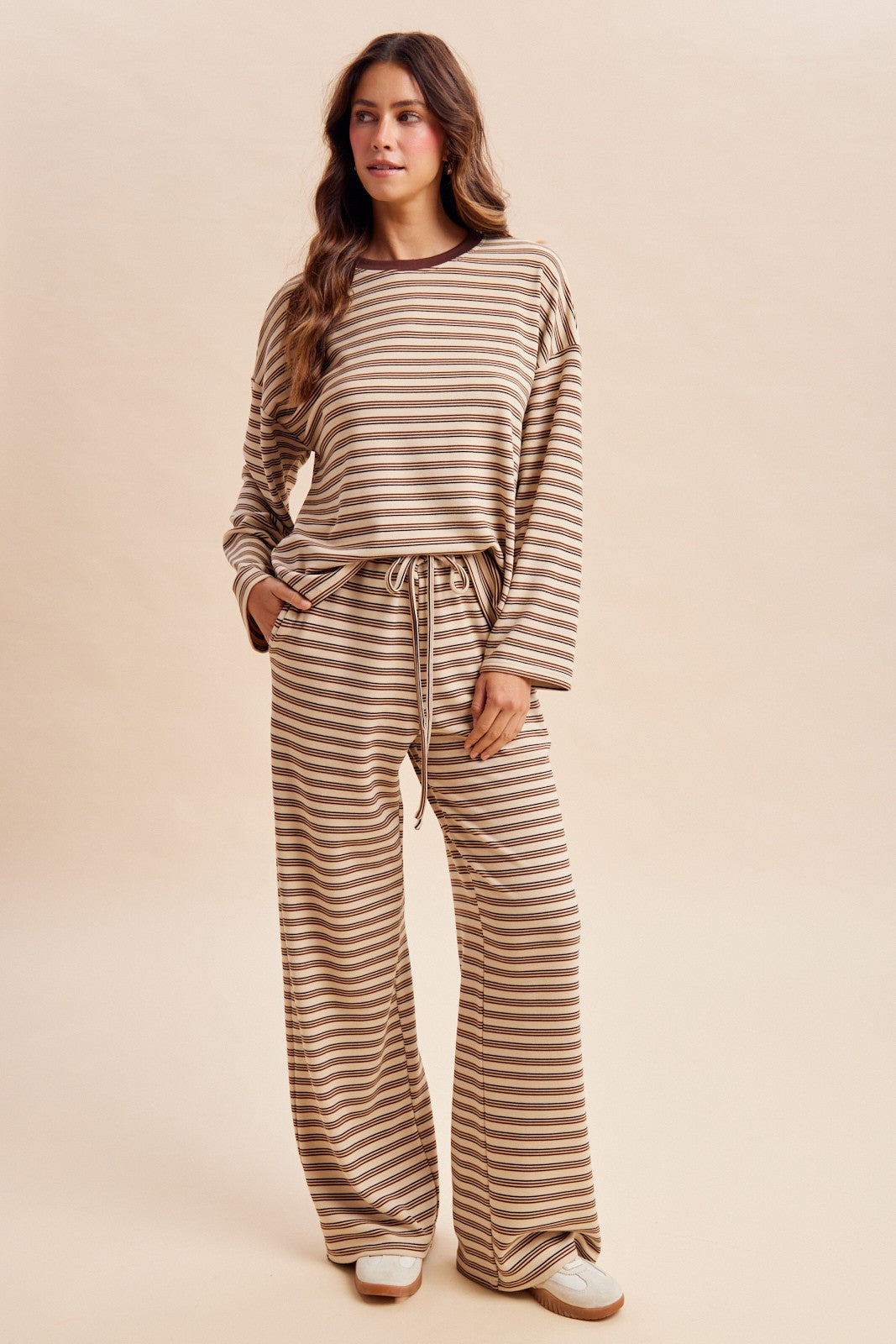 By His Stripes Jersey Tee + Drawstring Waist Pant Set (Small to XL)