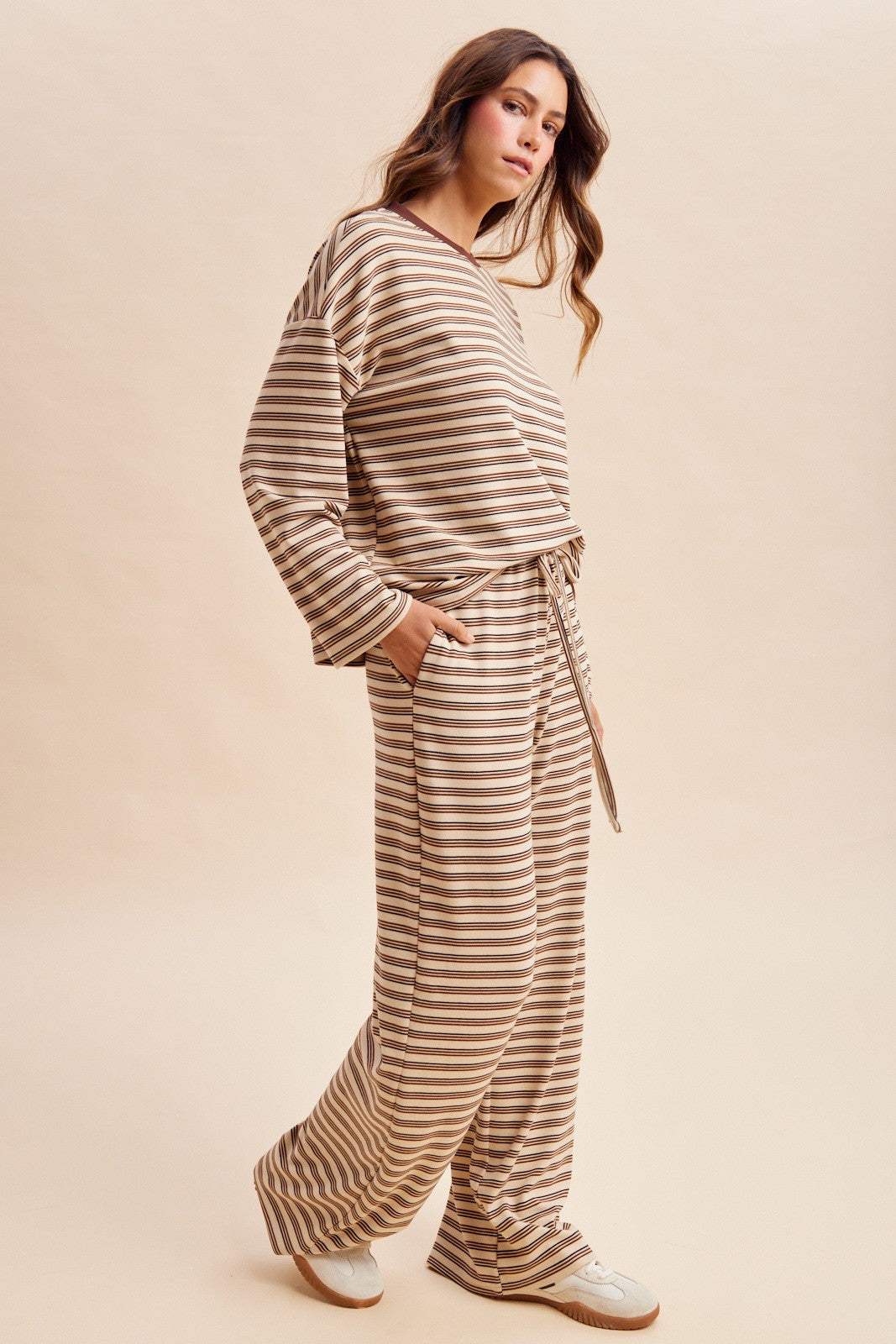 By His Stripes Jersey Tee + Drawstring Waist Pant Set (Small to XL)
