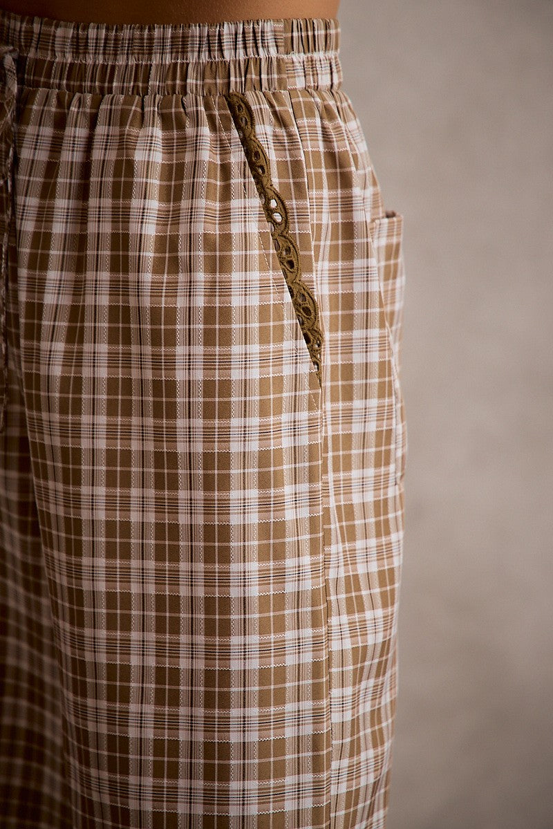 He Leads Me Plaid Wide Leg Pant with Lace Detail (Small to XL)