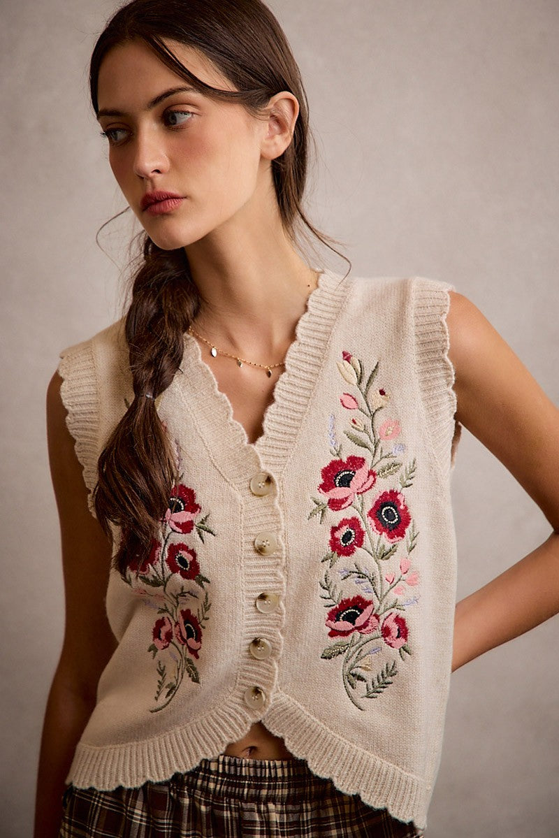 In the Valleys Embroidered  Sweater Vest (Small to XL)