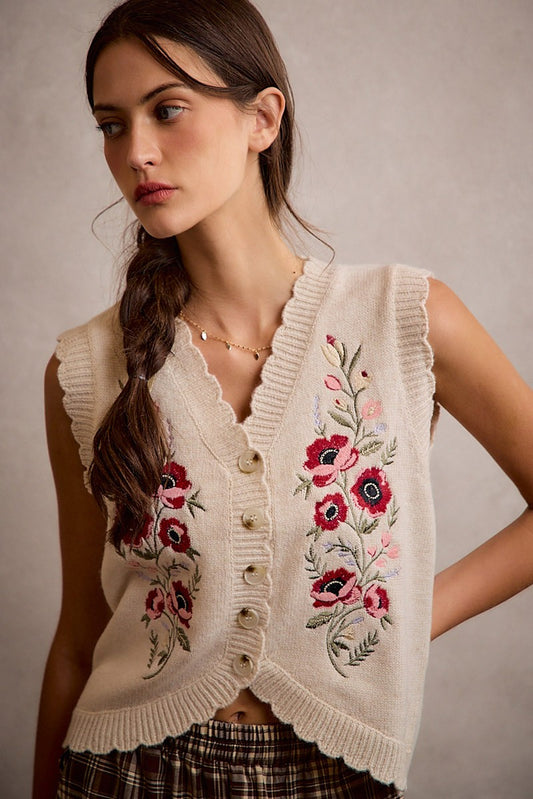 In the Valleys Embroidered  Sweater Vest (Small to XL)