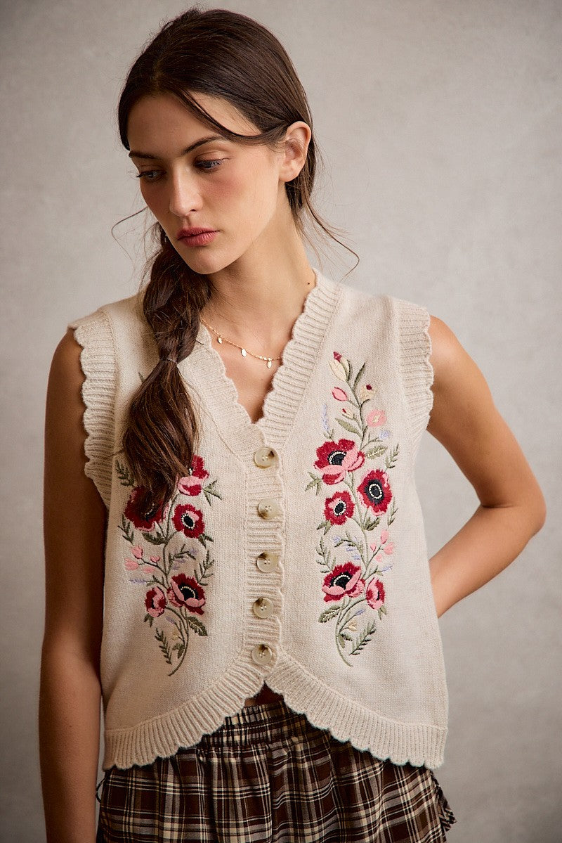 In the Valleys Embroidered  Sweater Vest (Small to XL)