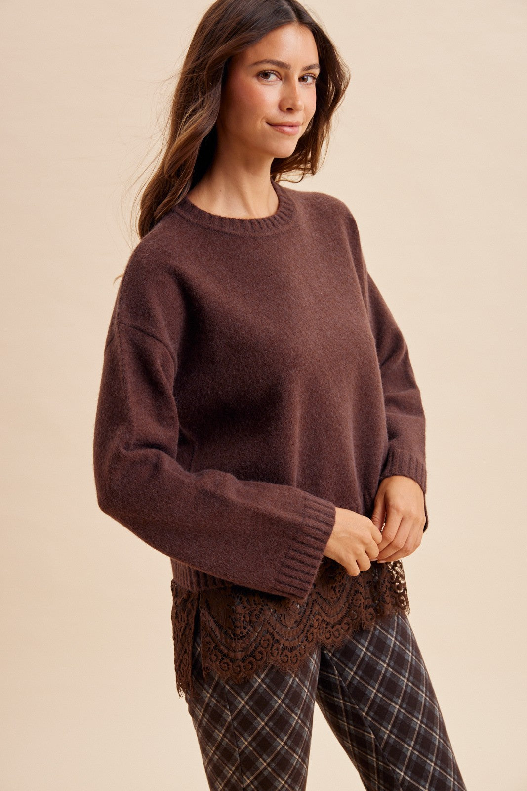 Scalloped Lace Hem Soft Sweater
