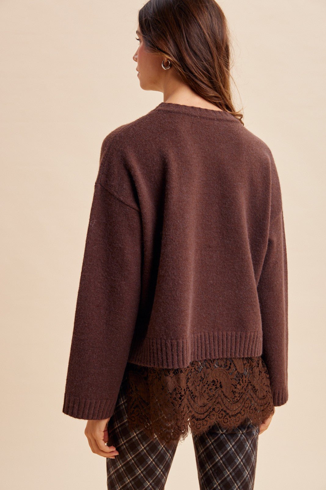 Scalloped Lace Hem Soft Sweater