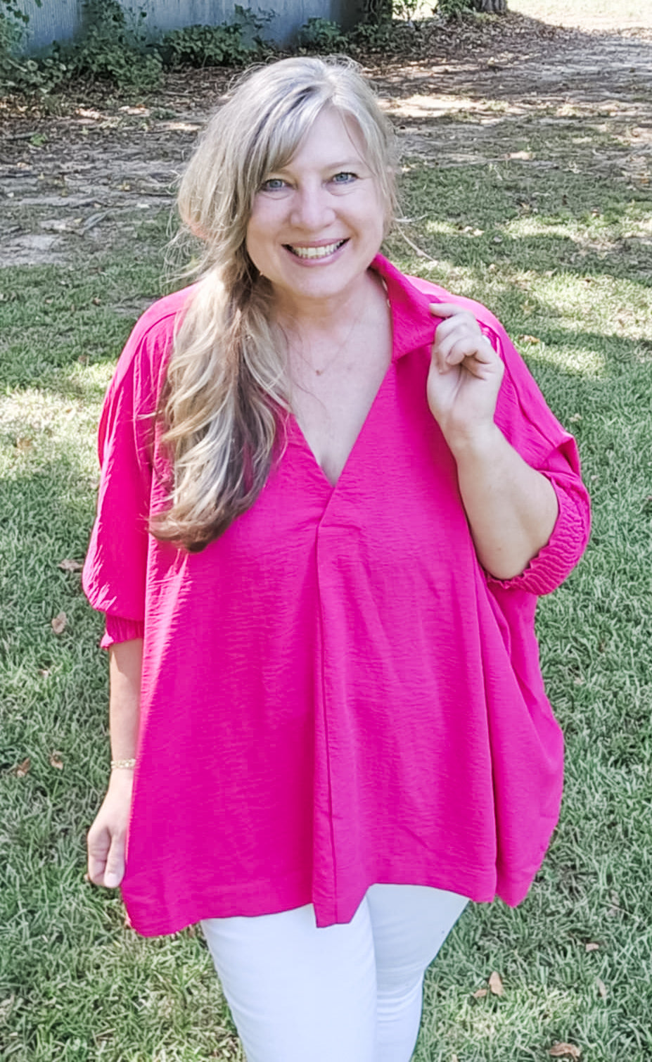 True Love Hot Pink 3/4 Sleeve Plus Size Top (XL to 2XL)