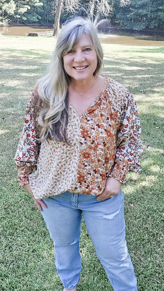 Sweet Moment Floral Print Long Sleeve Plus Size Top (XL to 2XL)