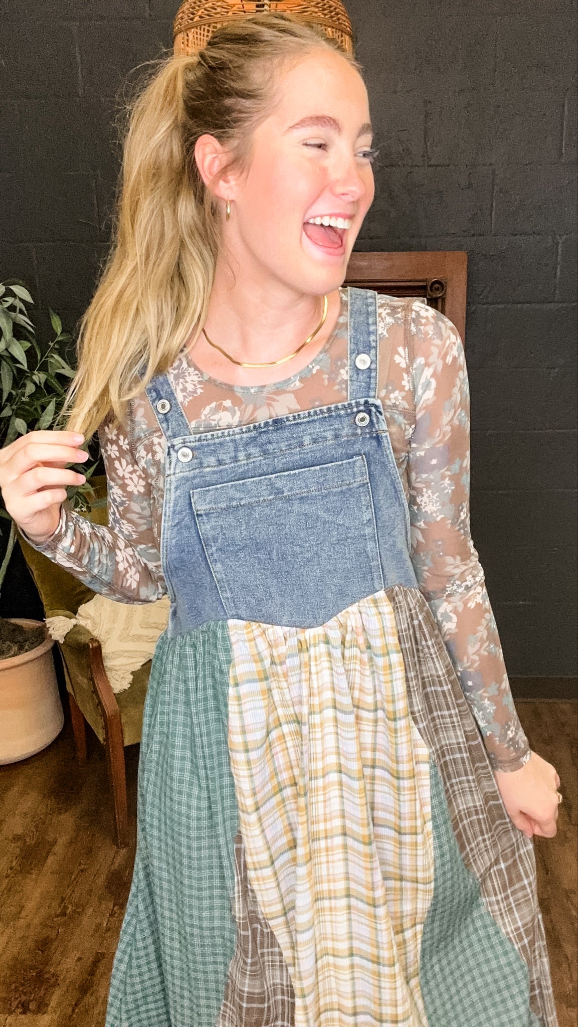 Farmer's Daughter Denim + Plaid Maxi Dress (Small to Large)