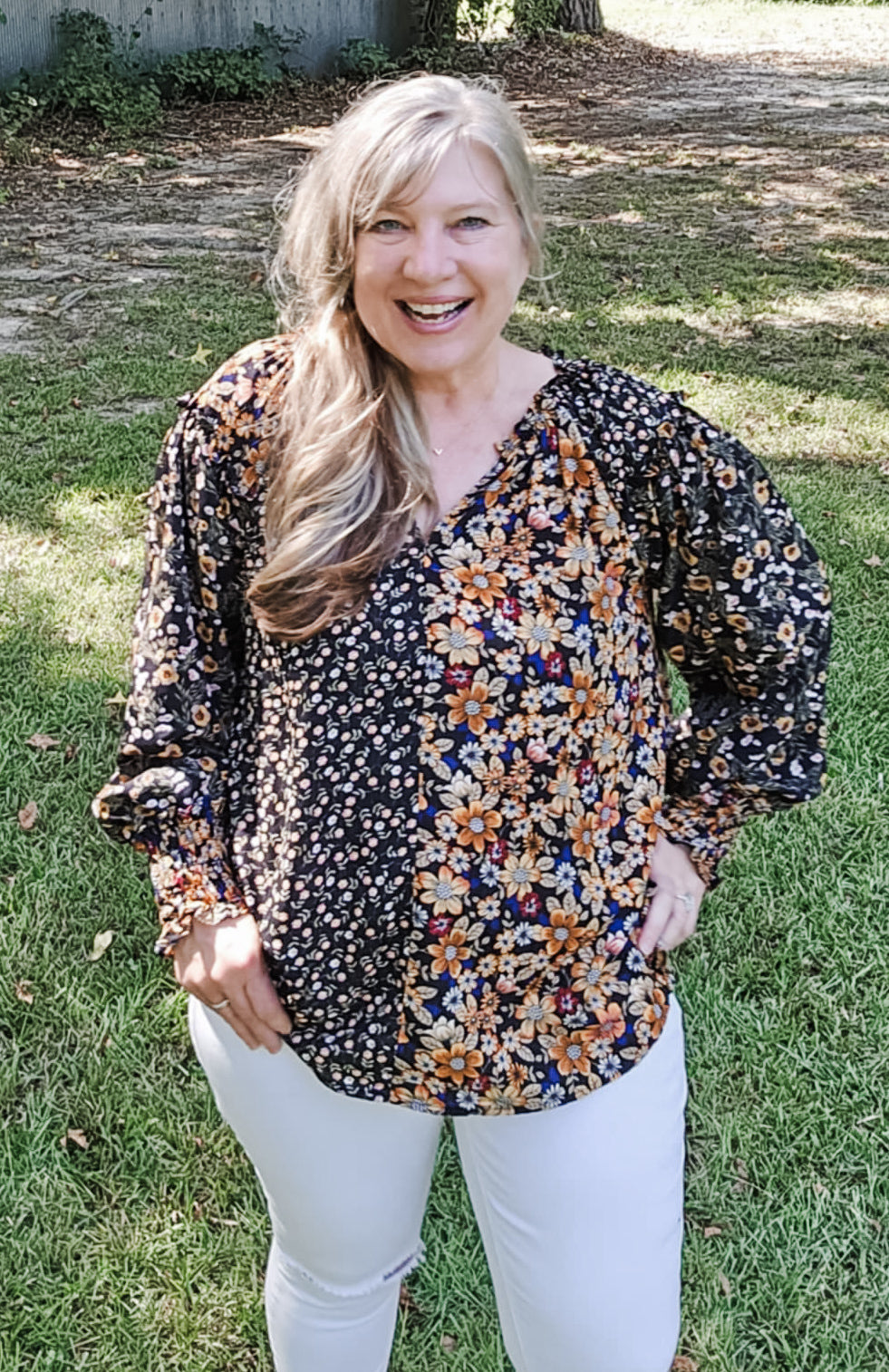 Sara Smiles Floral Print Long Sleeve Plus Size Top (XL to 2XL)