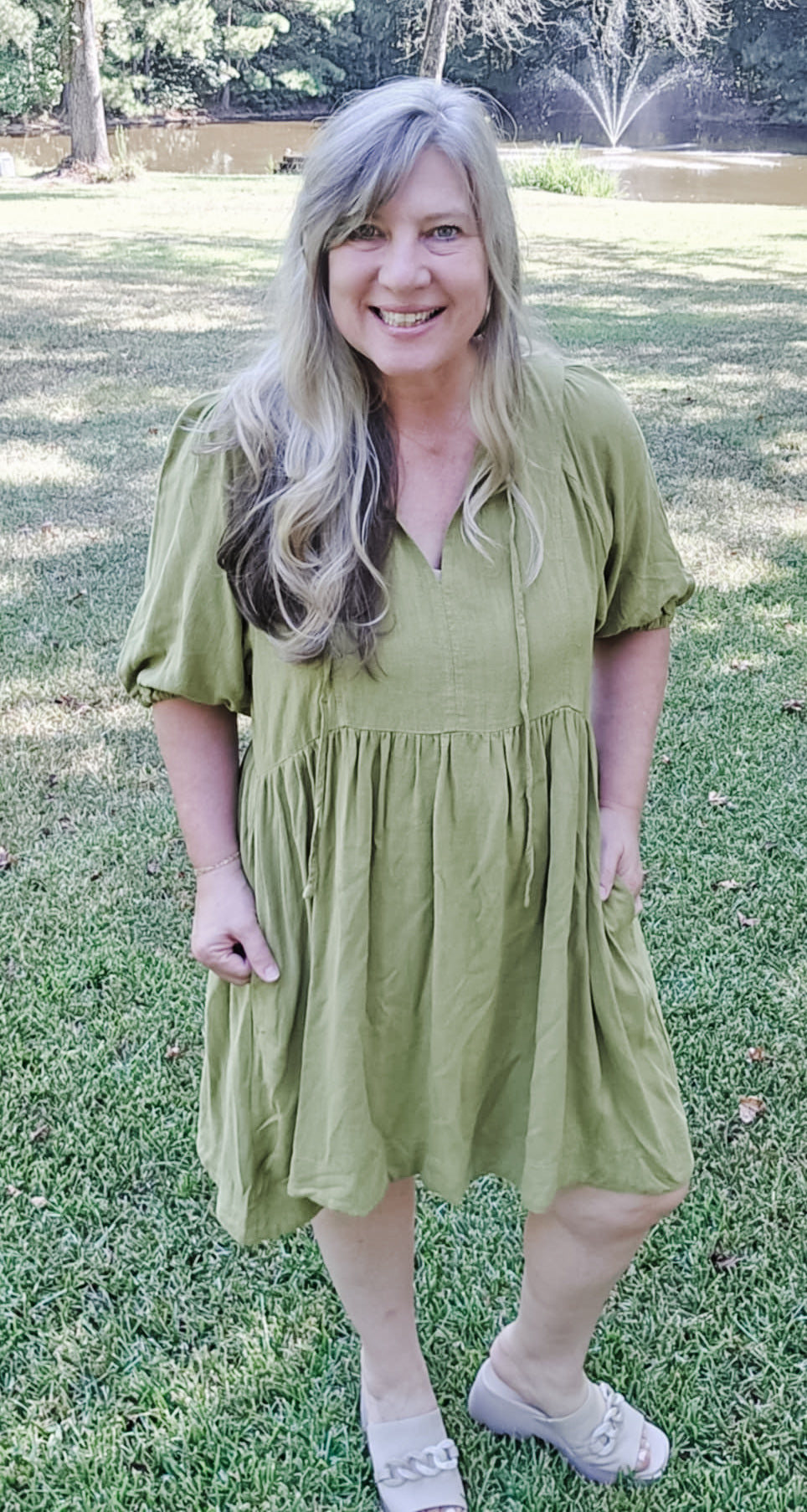 Say You Will Avacado Green Linen Plus Size Dress (XL to 2XL)