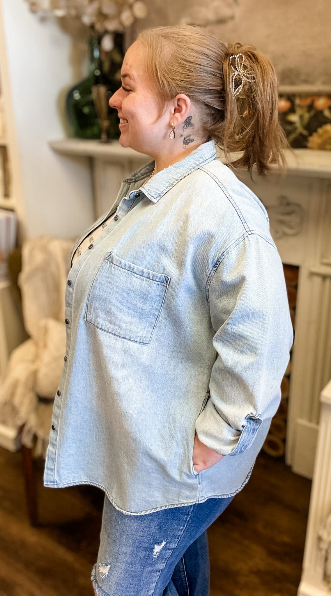 Amelia Oversized Denim Shirt (Small to XL)