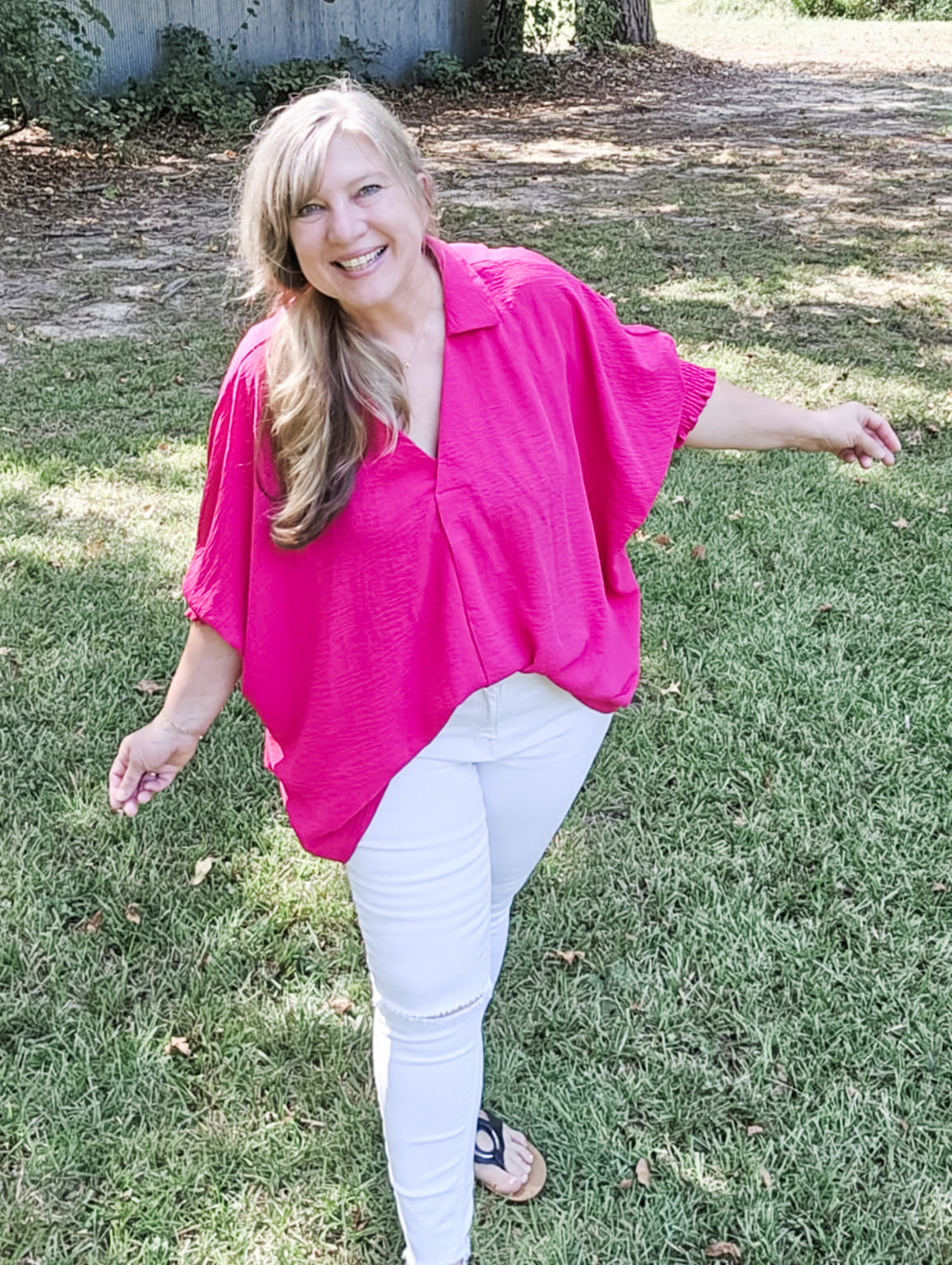 True Love Hot Pink 3/4 Sleeve Plus Size Top (XL to 2XL)