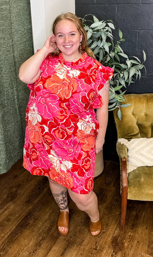 Playful Peony Print Dress (1XL - 3XL)