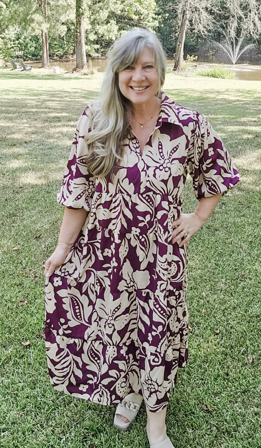 Rumors Violet Floral Print Midi Plus Size Dress (XL to 3XL)