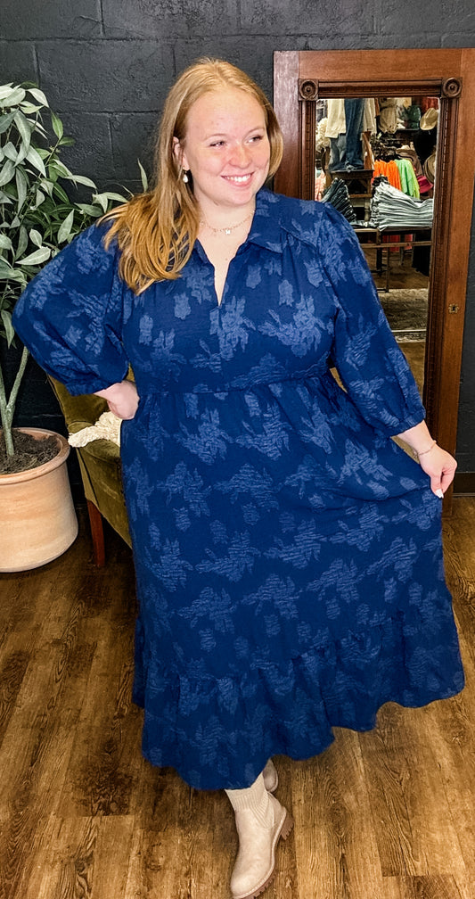 Clothed in Beauty Navy Midi Dress (XL to 2XL)