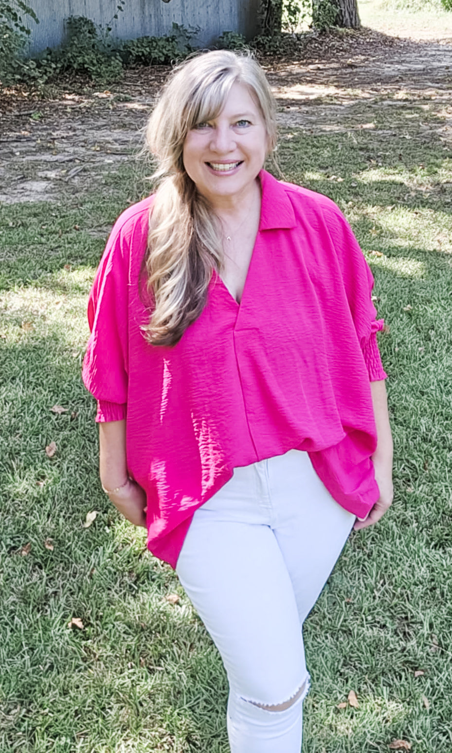 True Love Hot Pink 3/4 Sleeve Plus Size Top (XL to 2XL)