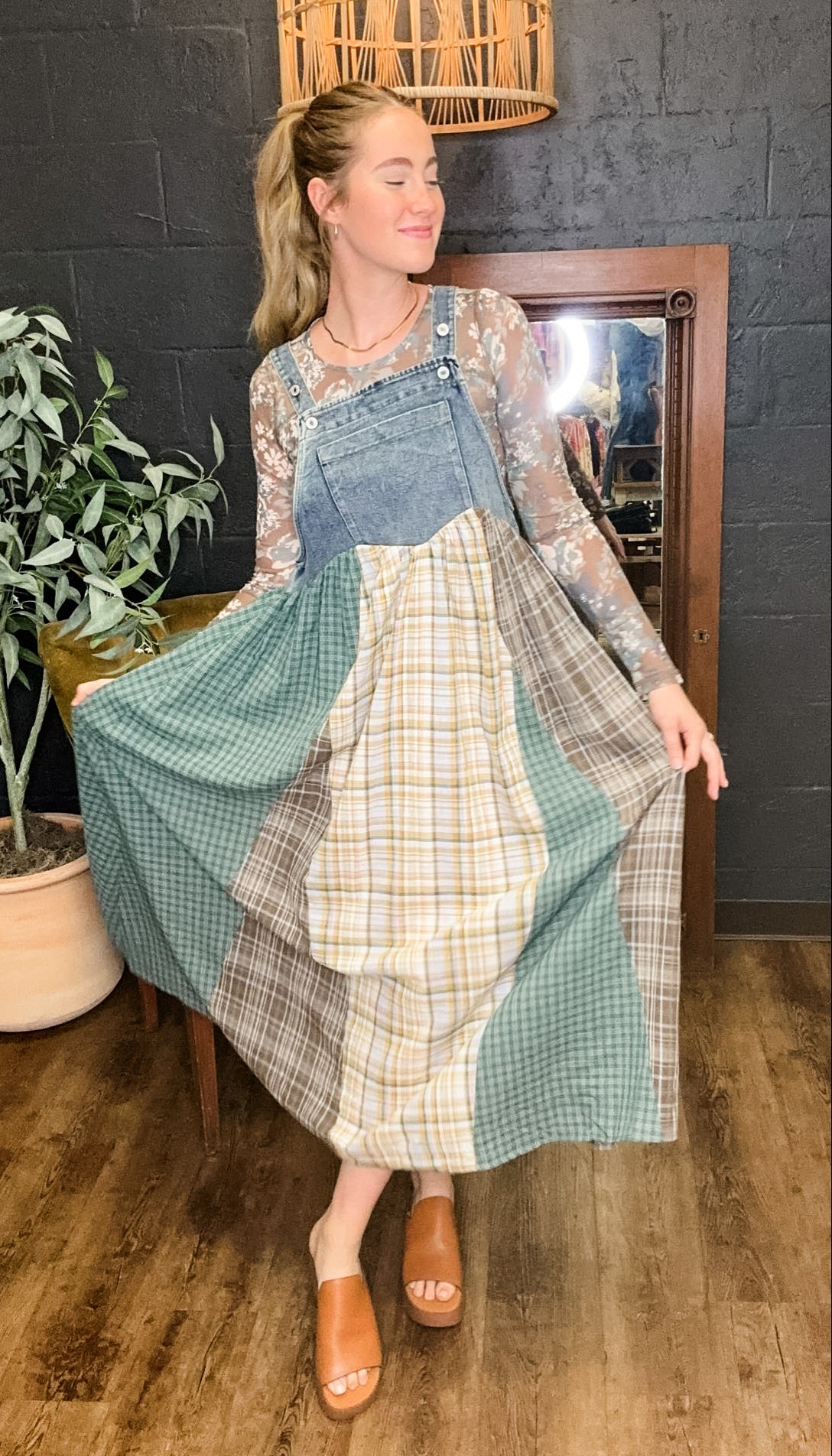 Farmer's Daughter Denim + Plaid Maxi Dress (Small to Large)